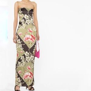 slim fit dress slacks Farm Rio - Green Monstera Corset Eyelet Maxi Dress